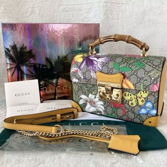 💎 Rare GUCCI GG Flora Padlock Bamboo Multicolor Limited Edition 100% Authentic! - Picture 5 of 17